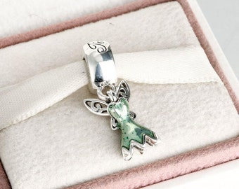 Disney Tinker Bell's Dress Charm , 925 Sterling Silver with Glittering Green Enamel Fits to all Pandora Charm Bracelets