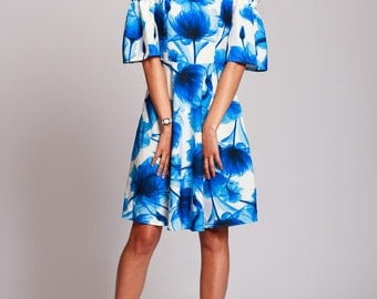 Short floral dress, blue summer dress