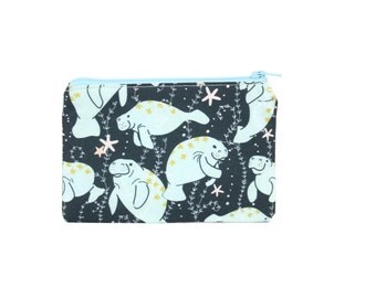 Manatee Zipper Pouch / Manatee Wallet / Sea Cow Camera Bag