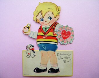 Vintage Unused Mechanical Valentine's Day Card with Real Rhinestone on Ring Germany