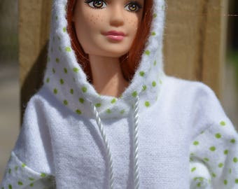 Barbie Hoodie White Green Polka Dot Barbie Clothes Curvy Barbie Clothes Fashionista Clothes Ready to Ship