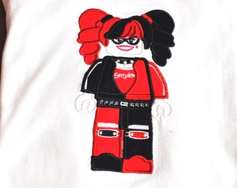 Harley Quinn character from Lego movie with name monogram available