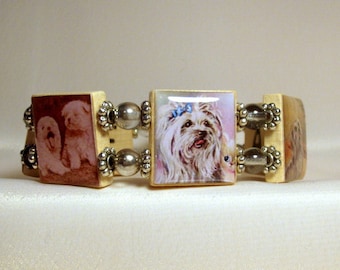 MALTESE SCRABBLE Bracelet / Upcycled Handmade Jewelry / Dog Lover / Unusual Gifts