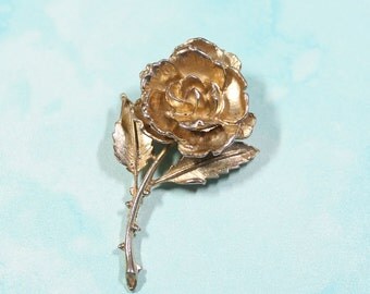 Gold Rose Brooch, Large Vintage Rose Pin, Flower Jewerly,Vintage Women's High Fashion Jewelry