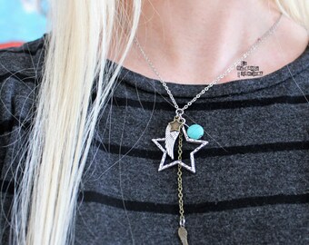 Turquoise necklace, wings and stars, La Méchante Sorcière, Petit morceau de ciel, Bohemian, boho, hippie, gypsy, sky lover, nature, bird