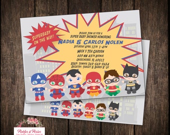 Superhero Baby Shower Invitation - Super Hero Baby Shower Invitation - Fast Customization - Superhero Onesie - Baby Superhero