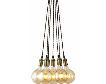 PLUG IN Cluster Chandelier Pendant Lighting modern swag Custom - 7 Cluster Pendant Chandelier Modern Lighting Hanging Cloth Cords Industrial  Pendant Lamp Ceiling Fixture Custom Colors and Light Bulbs