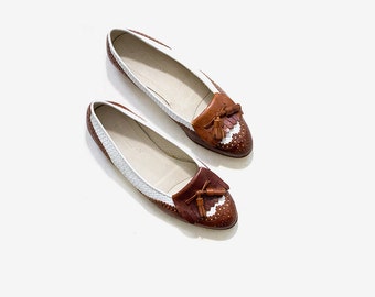 Vintage Leather Loafers 6.5 / Brown Leather Loafers / Womens Oxfords / Leather Brogues