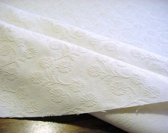Vintage Decorator Fabric -Floral Jacquard Textured Weave in Ivory Parchment -F.Schumacher Waverly Neutral Drapery Upholstery Cotton BTY