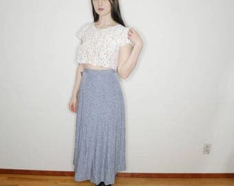 90s baby blue and cream floral rayon maxi skirt 26 in waist