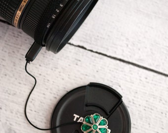 Lens Cap Holder - Camera Accessories - DSLR Camera - Photographer Gift- Digital Camera - Lens Cap Leash - Teardrop Crystals in Jade