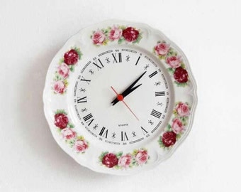Vintage Flowered Porcelain Plate Wall Clock