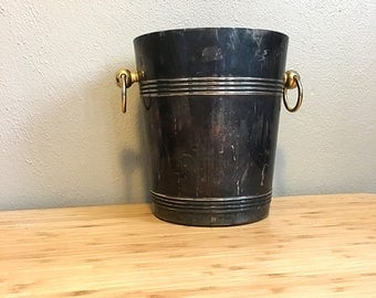 Silver Plated Ice Bucket / Gold Handled Silver Champagne Bucket / Mid Century Barware / Bar Cart Accessory / Vintage Wine Chiller