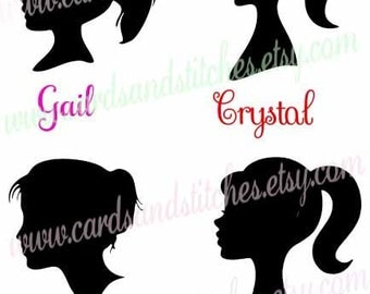 Girl Silhouettes SVG - Girl Portraits SVG - Digital Cutting File - Graphic Design - Cricut Cut - Instant Download - Svg, Dxf, Jpg, Eps, Png