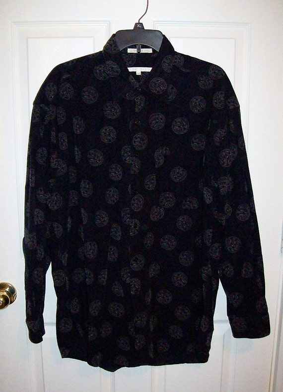 Vintage Men's Black Printed Pinwale Corduroy Shirt by