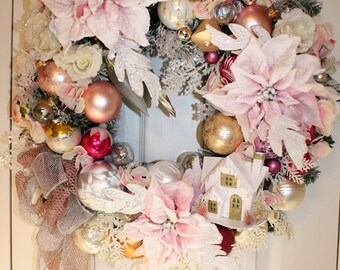 Christmas Wreath Silver Turquoise & White Elegant Holiday