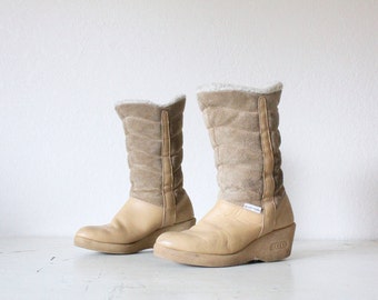 Vintage Suede Leather Wedge Boots Sz 7/7.5