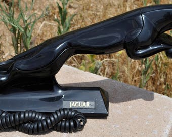 RARE Jaguar Phone Telephone Black Cat Panther Car Promotional Unical 1980's 80's Land Line Vintage Electronics Art Deco Style