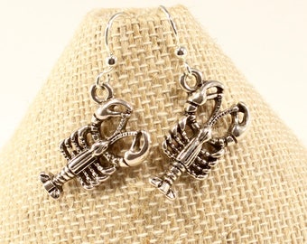 Silver Lobster Earrings Lobster Jewelry Nautical Earrings Ocean Craw Shell Fish Deep Seafood Nautical Animal Culinary Earrings