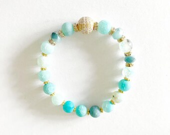 Pave ball blue bracelet, Blue Stretch Bracelet, pave bracelet, gold bracelet, bead bracelet, blue beaded bracelet, gifts for her, valentine