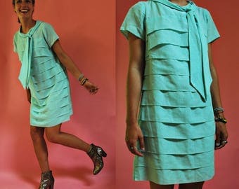 1960s Mint Green Tiered Mod Betty Hartford Shift Dress
