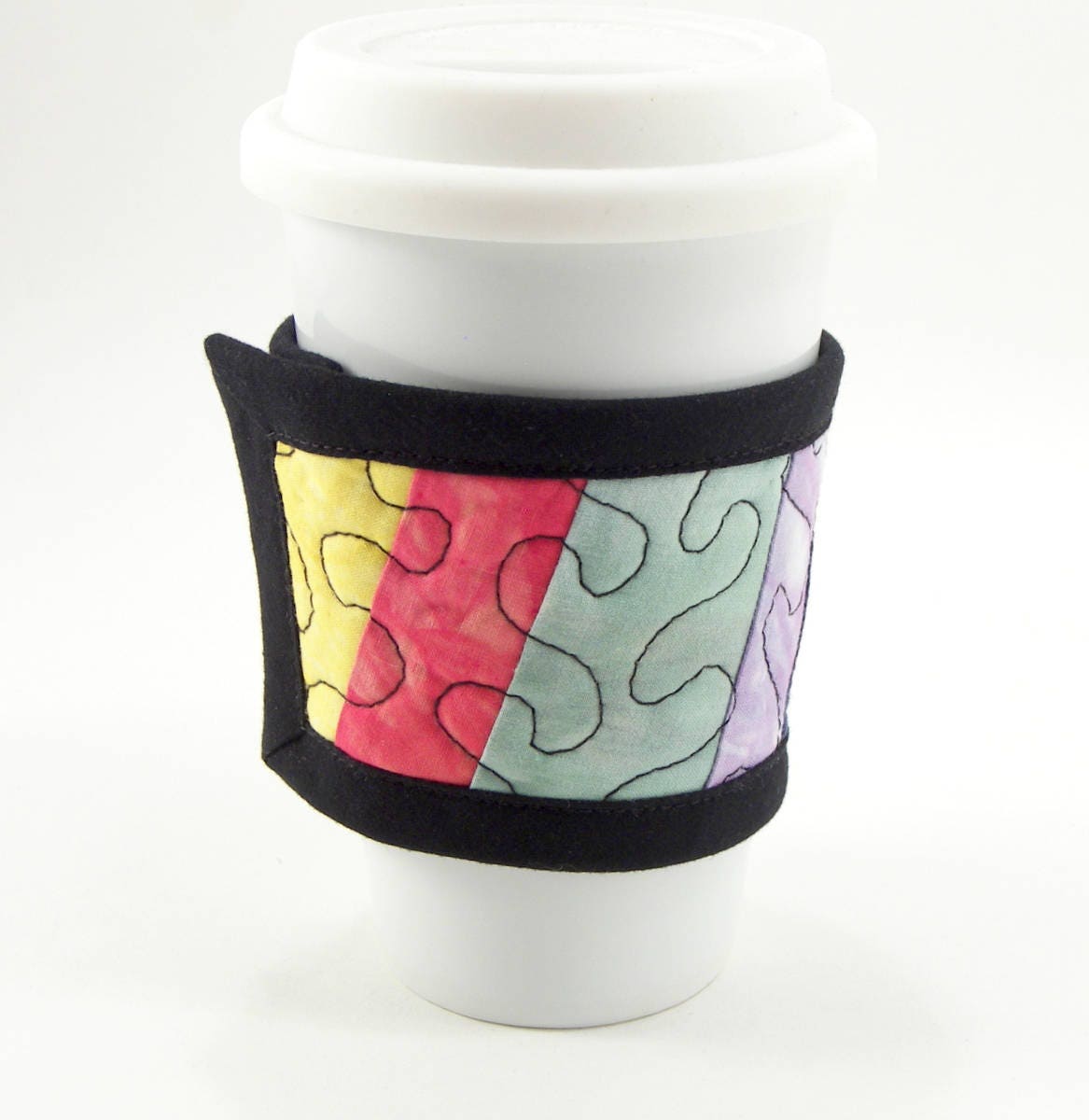 Quilted Cup Sleeve Coffee Wrap Colorful Cup Cozy in a