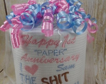 Personalized - Embroidered 1st Anniversary Toilet paper - Custom - First TP - Funny Gift - Husband - Wife - Anniversary Gag Gift