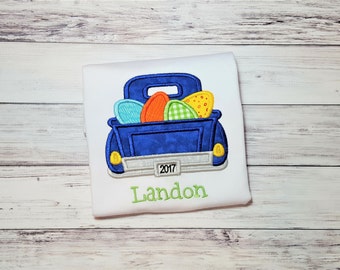 Boys Easter Shirt or Onesie - Easter Egg Pickup Truck Top or Bodysuit - Embroidered Applique Clothes