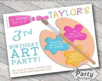 Art Birthday Party Invitations Invite Printable Personalized Paint Customized 5x7 or 4x6
