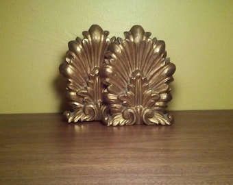 Vintage Florentine Wood Gold Gilt Bookends - Made in Italy