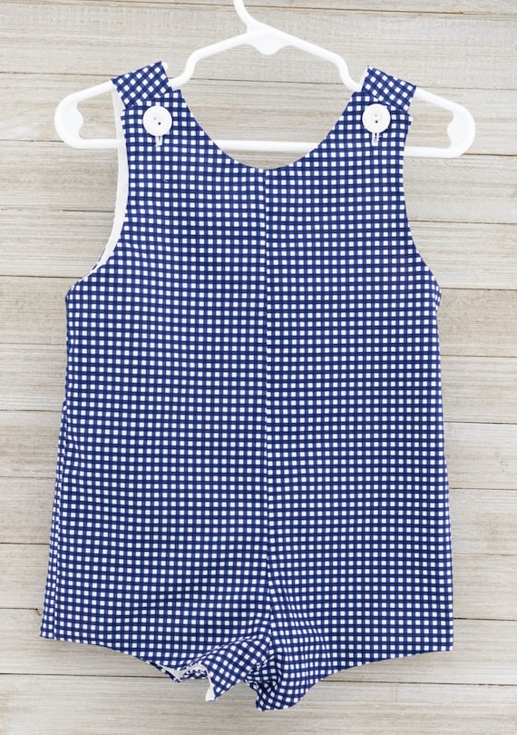 Custom made Blue Gingham Jon Jon/ Romper. This outfit is perfect for beach photos, or just summer/spring fun!