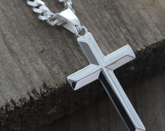 Mens Cross necklace. Sterling silver cross necklace, Elegant unisex, men Cross Jewelry, Man cross Pendant, Plain Classic silver cross,L-5142