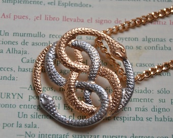 Gold and silver Auryn necklace replica, like original Auryn pendant from the Neverending Story movie