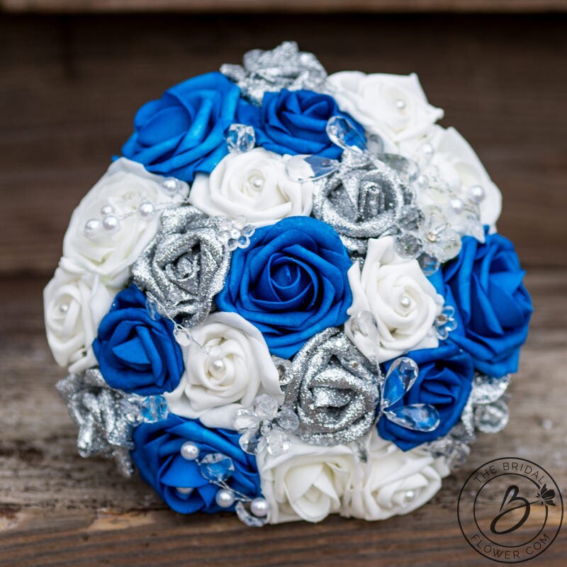 Royal blue wedding bouquet royal blue and silver bouquet