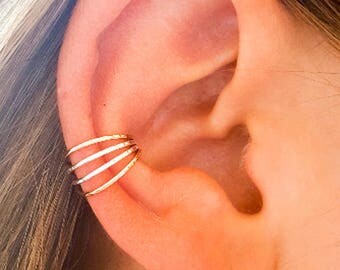 Silver Rose Gold Ear Cuffs, No Pierce Ear Cuff, Hand hammered Cuff