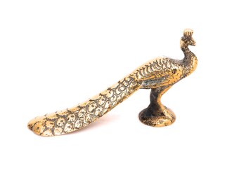 FREE SHIPPING Vintage Brass Peacock Figurine, Vintage Brass Peacock Shoe Horn, Brass Bird Statue Paperweight, Ladies Peacock Shoe Horn