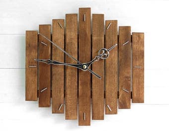 Wooden Clock, Wood Wall Clock, Steampunk Clock, Rustic Wall Clock, Industrial Wall Clock, Modern Wall Clock, Geometric Decor, "Romb I"