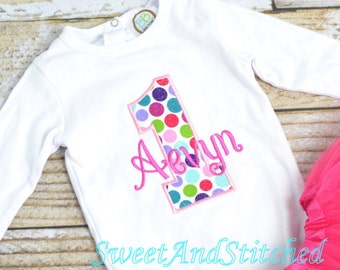 Girls 1st Birthday Outfit, cake smash outfit with polka dots - First (2nd, 3rd, 4th, 5th) birthday outfit! Personalized Birthday Outfit