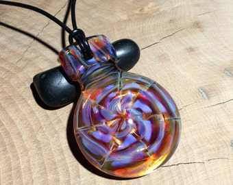 Heady Glass Pendant Necklace // Lampwork Glass // Hand Blown // Earthy Amber // Pink // Purple // Sunset Weave // Signed by Artist