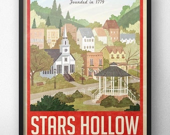 Stars Hollow Poster - Vintage Travel Poster - Inspired by Gilmore Girls (Red Version)