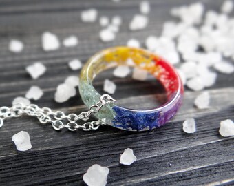 Rainbow chakra jewelry chakra ring yoga jewelry karma ring 7 chakra necklace silver chain lgbt jewelry gay pride flag yoga gifts moss ring