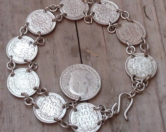 Vintage 1930s-40s silver coin bracelet