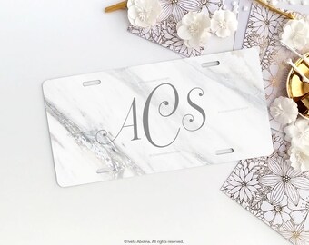 Marble Personalized Car License Plate Monogrammed White Marble License Plate Frame Car Plate Frame Individualized Car License Plate 12.