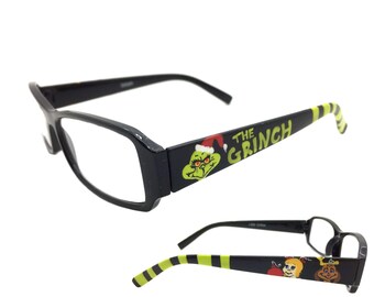 Women's 2.50 Strength Hand Painted Grinch Themed Reading Glasses with Max and Cindy Lou Who