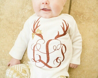 Monogram Shirt, Antler Monogram bodysuit, Antler Monogram, Monogram Baby Girl, Baby Girl, Deer Monogram, Monogram shirt For Girls, Deer