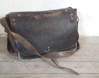 Leather Postman Bag, Black Leather Messenger Bag, Dutch Post Bag, Post Messenger Bag, Black Leather Briefcase, PTT Post Bag, Mail Worker Bag