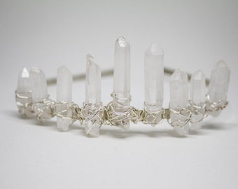 Raw Crystal Crown/ Bridal Crystal Crown / Silver Fairy Crown/ Bohemian Headpiece / Crystal Tiara / Quartz Crown / Crystal Hair Jewelry /