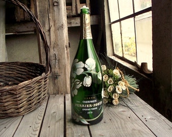 Champagne Bottle - Perrier Jouet Bottle - Vintage Large Bottle - Bottle Lamp Base - Magnum Bottle - French Champagne - French Home Decor