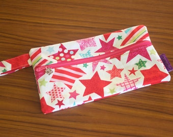 CLEARANCE - Christmas Stars Zipper Pouch, Medium, Great Knitting or Sewing Notion Pouch, 9.2"x5.4", Fully lined
