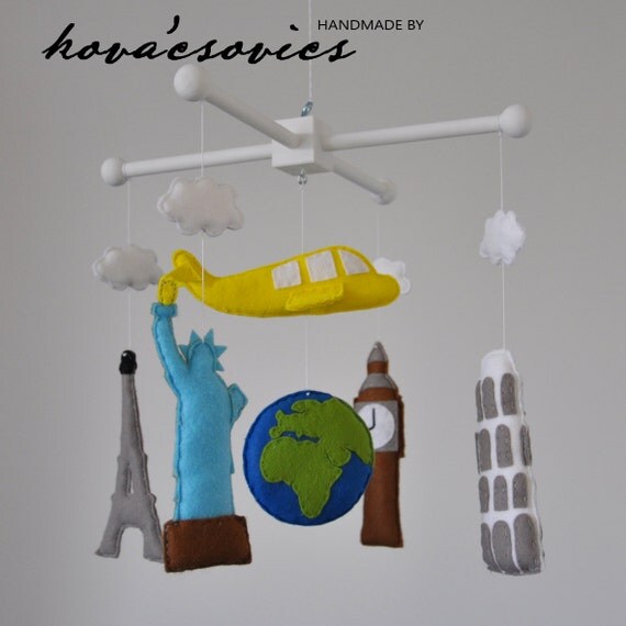Crib mobile Nursery decoration Travel the world crib